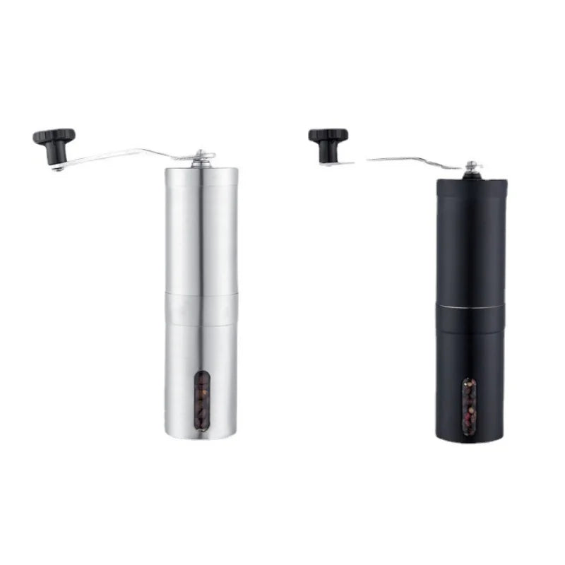 Tanooki Beans Coffee Grinder and manual brewing tool in silver and black