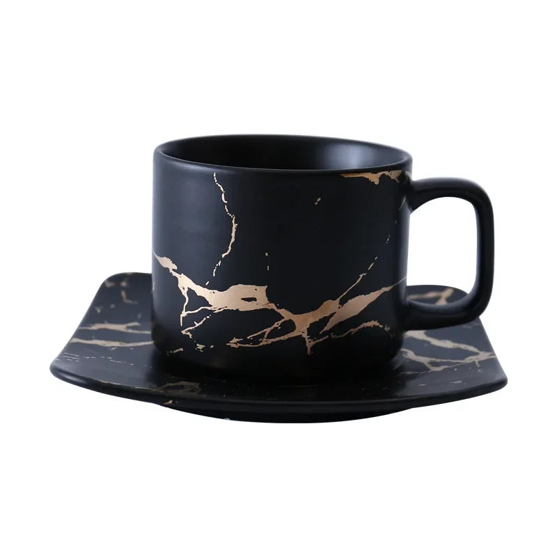 Tanooki Beans elegant black coffee cup and saucer set, perfect for mugs about coffee lovers