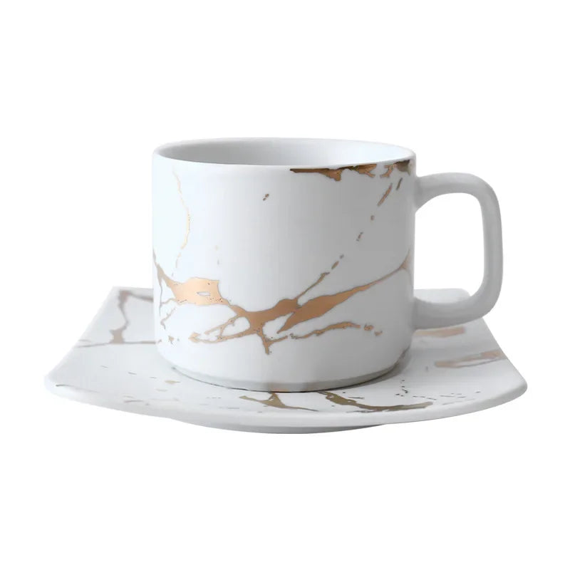 Elegant marble coffee cup and saucer set, perfect for showcasing mugs about coffee