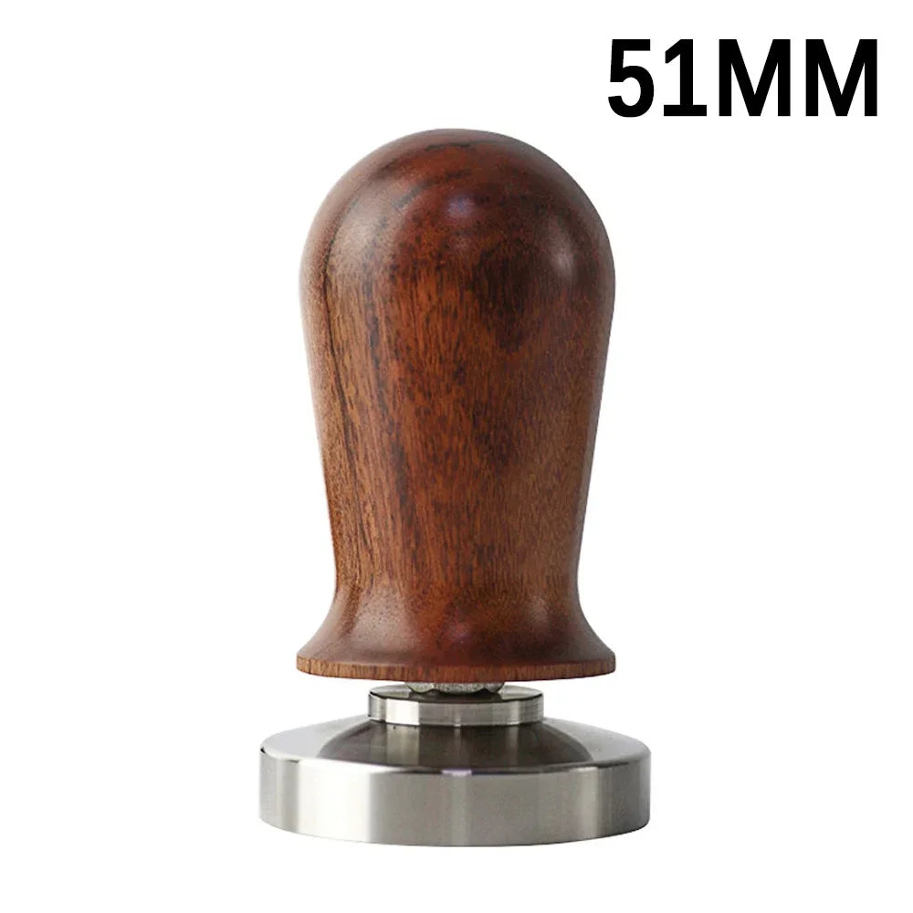 Tanooki Beans calibrated espresso tamper with a 51MM wooden handle for precise coffee tamping