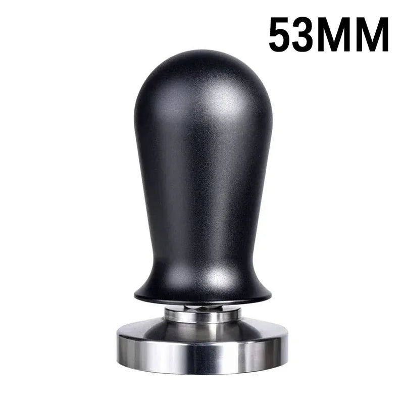 Tanooki Beans calibrated espresso tamper with 53MM stainless steel base for precise coffee tamping