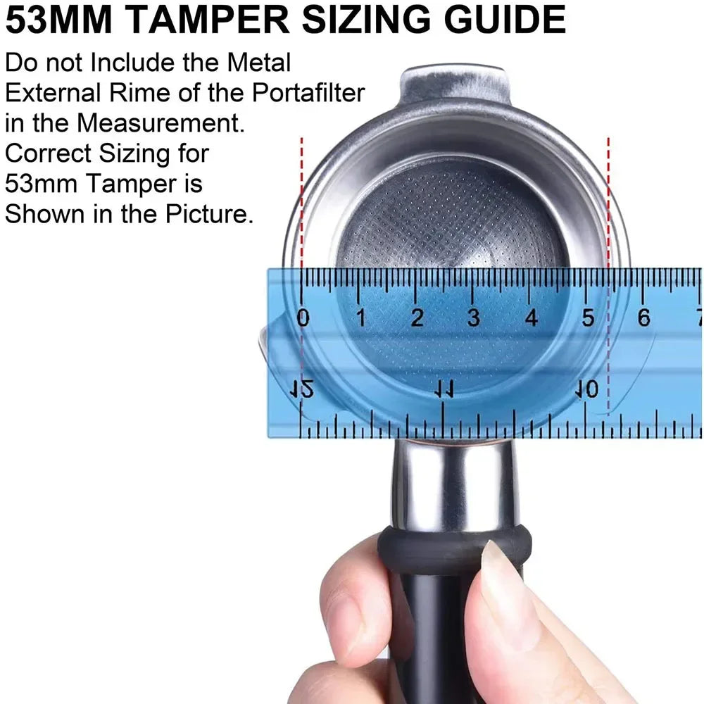 53mm tamper sizing guide showing a calibrated espresso tamper for perfect coffee making